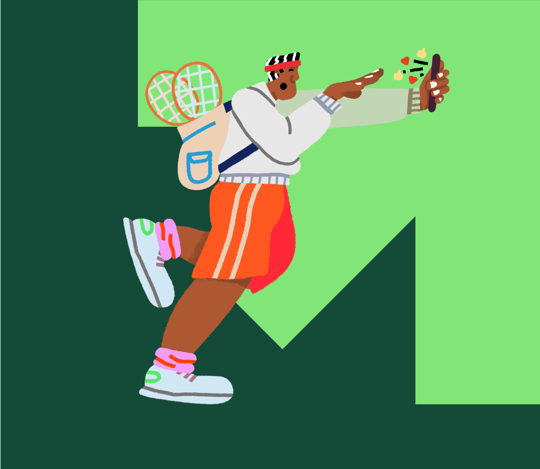 Illustration on a sage green arrow background
