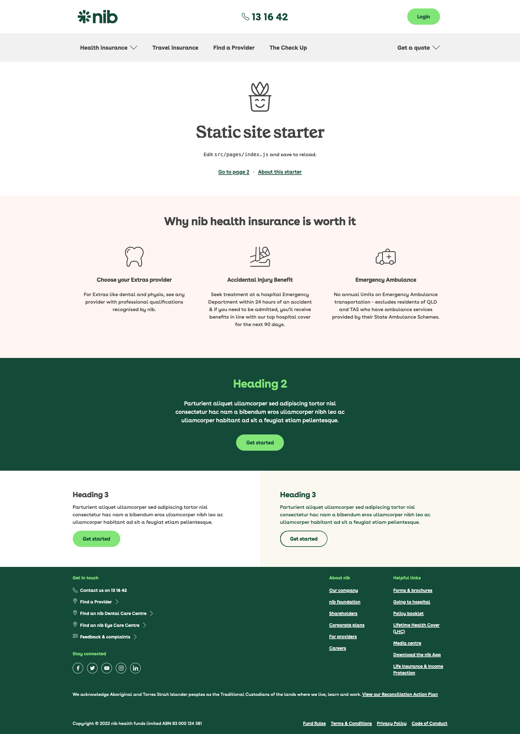 Screenshot of the UI you see when you first run the static site starter